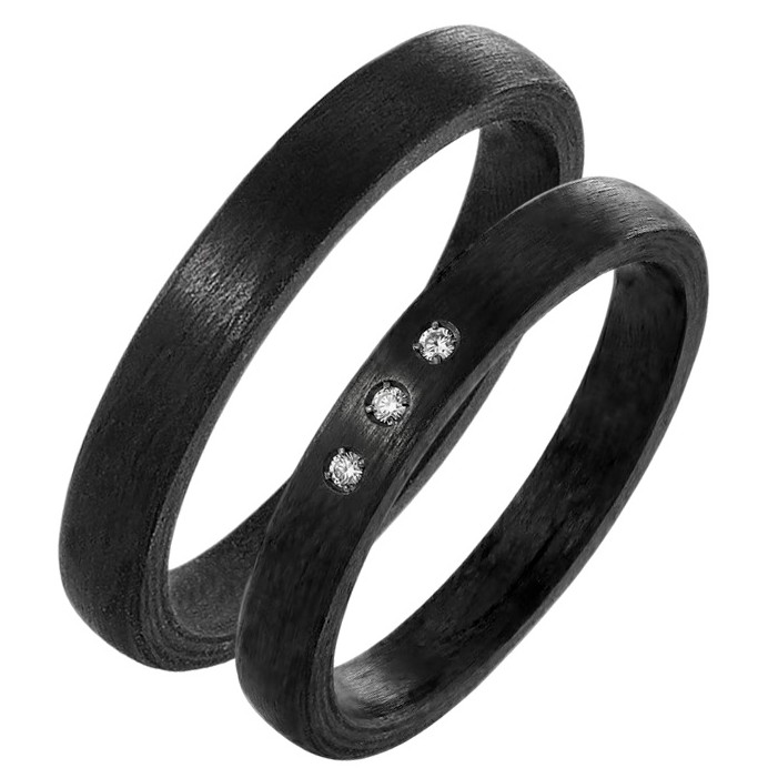 Flache Eheringe aus Carbon mit Diamant Dammu