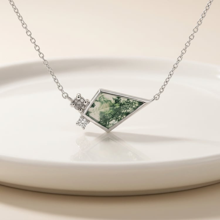 Halskette mit Moosachat, Diamant und Moissanit Milly 169713