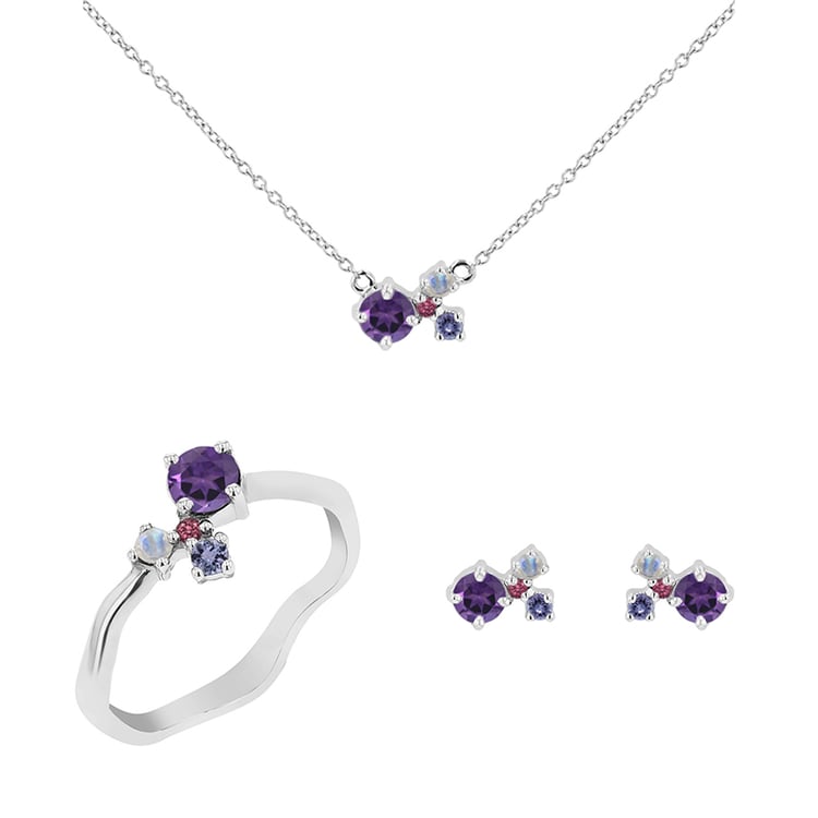 Cluster Schmuckset mit Amethysten und Edelsteinen Halli 124690