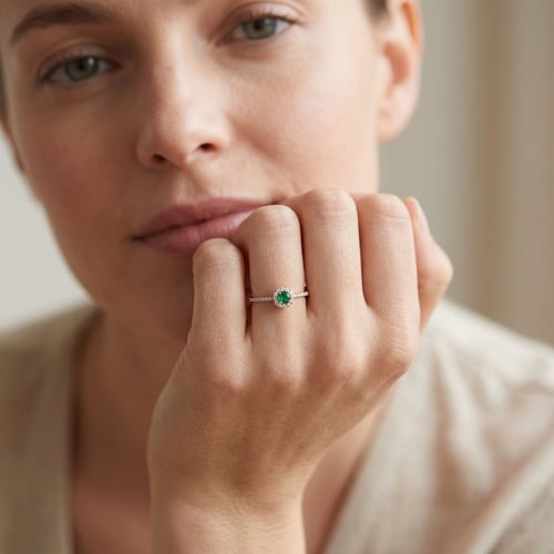 Silber Halo-Ring mit Smaragd und Lab Grown Diamanten Louisa