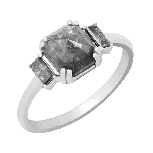 Goldener Ring mit Oktogon und Baguette Salt and Pepper Diamanten Veli