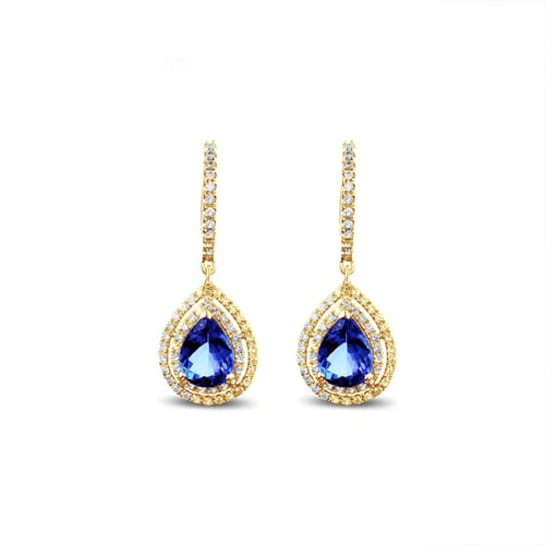 Goldene Hängeohrringe mit Tansanit und Diamanten Alavda