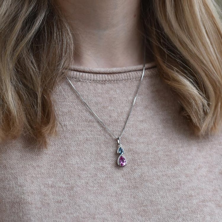 Silberne Halskette mit Topas und Saphir Hafle 50655