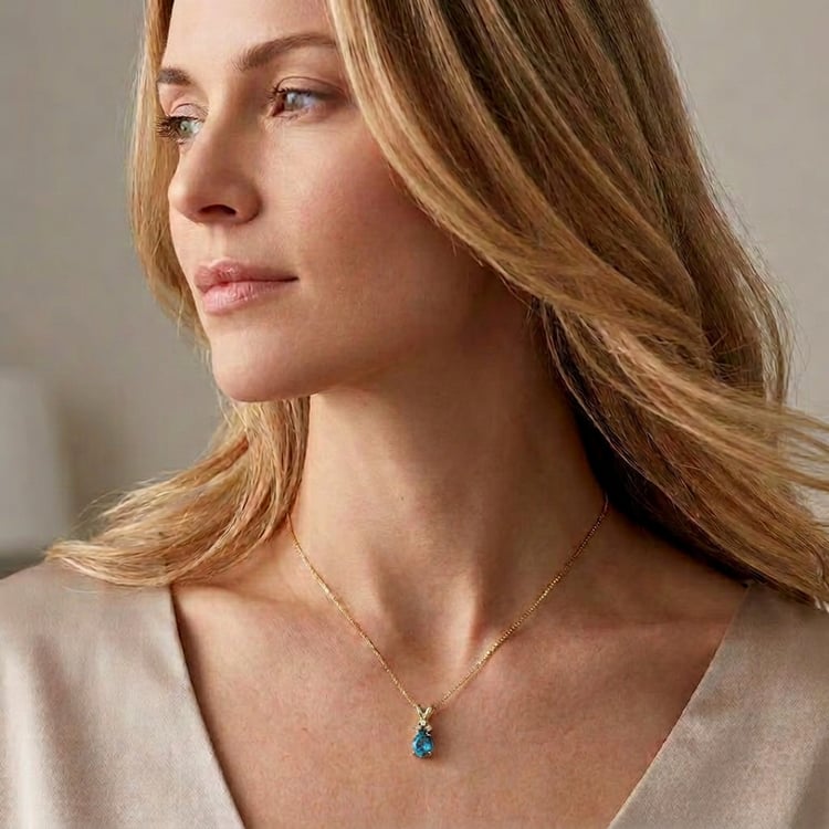 Schweizer Topas-Tropfen in Goldanhänger mit Lab Grown Diamanten Mel 171389