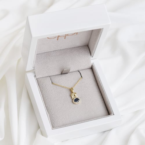 Anhänger im Zeichen Zwillinge mit Saphir und Diamanten Gémini