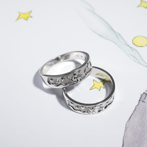 Von Hand gravierte Eheringe Der Kleine Prinz aus Platin