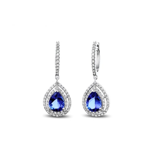 Goldene Hängeohrringe mit Tansanit und Diamanten Alavda