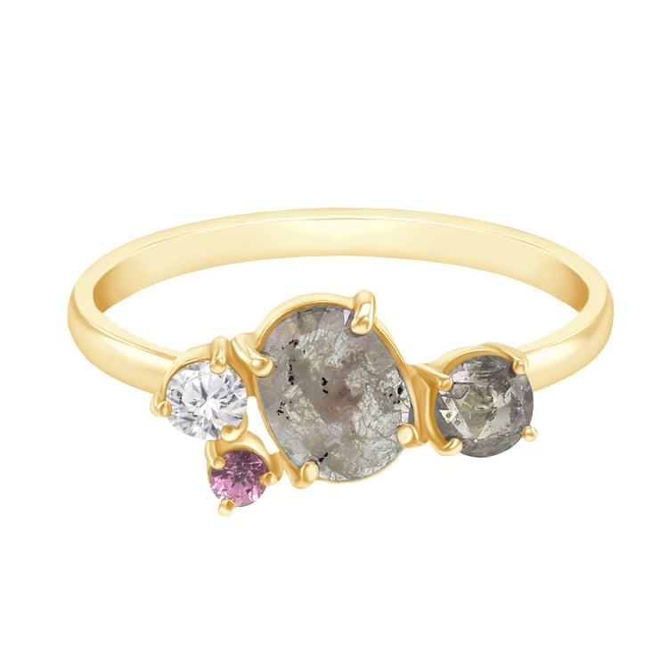 Cluster-Ring mit Salt and Pepper Diamanten und Saphir Gauma 134888