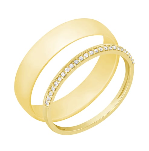 Eheringe aus Eternity-Ring mit Lab Grown Diamanten und einem breiten Komfort-Ring Topsey