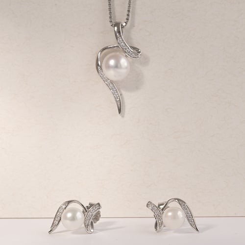 Moderne Perlohrringe aus Silber mit Zirkonia Durga
