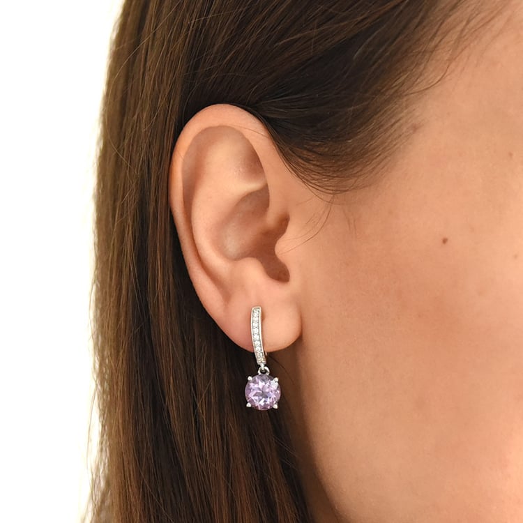 Silberne Hängeohrringe mit rosa Amethysten und Zirkonia Claret 78923