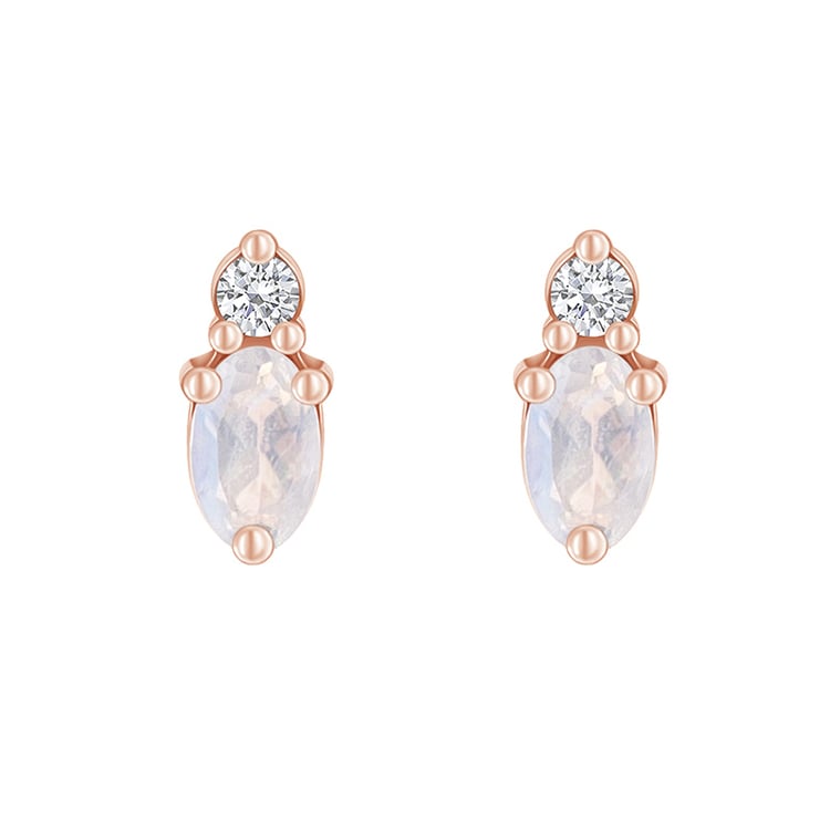 Goldene Cluster-Ohrringe mit Mondsteinen und Diamanten Herve 89690