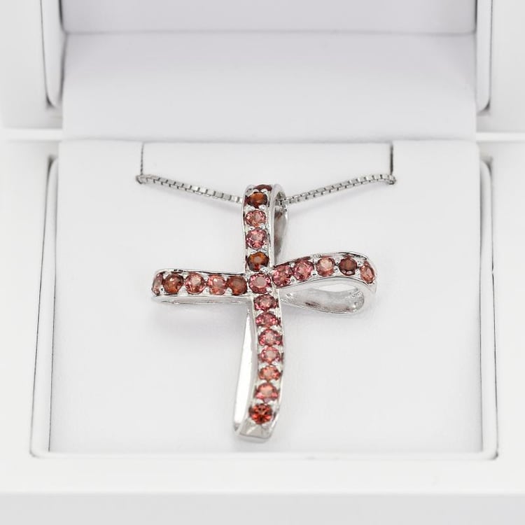 Silber Kreuz verziert mit Granaten 13452