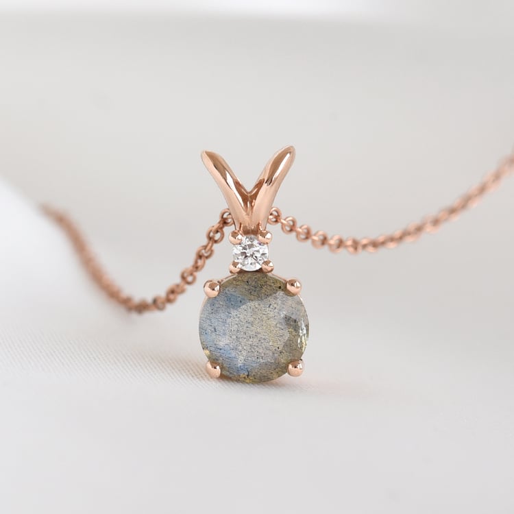 Goldener Anhänger mit Labradorit und Diamant Timotei 78386