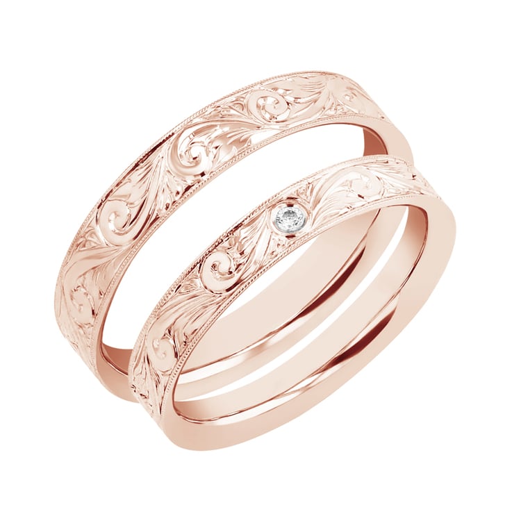 Vintage Eheringe mit Gravur und einem Diamanten Denton 98402