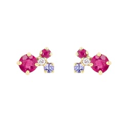 Silberne Ohrstecker mit Tansanit, Turmalin, Rubin und einem Diamanten Kerrie