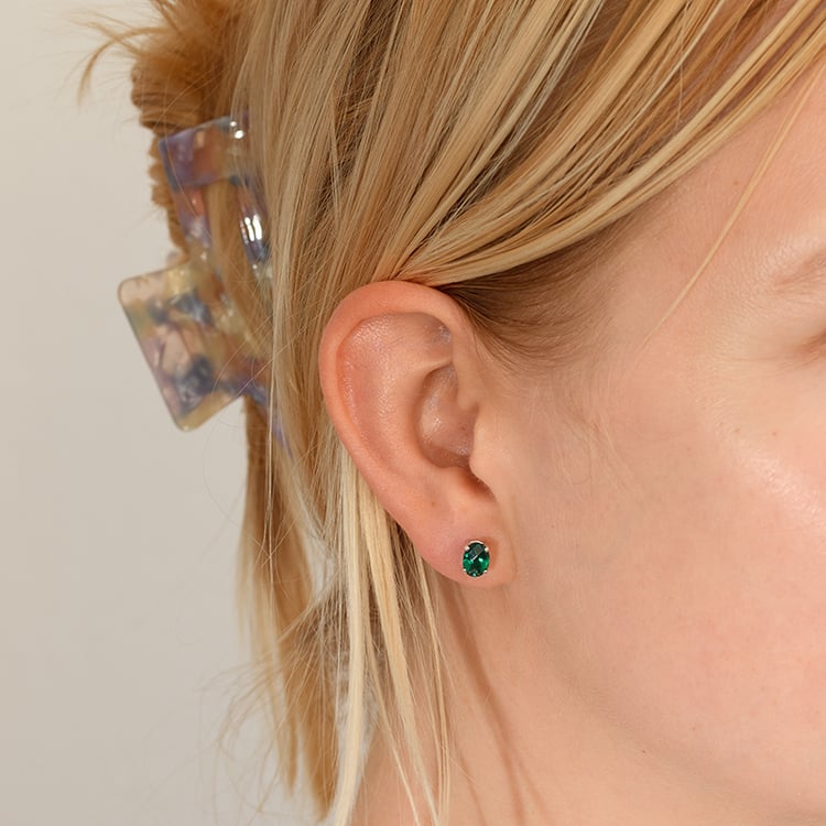 Goldene Ohrringe mit ovalen Smaragden Qati 132804