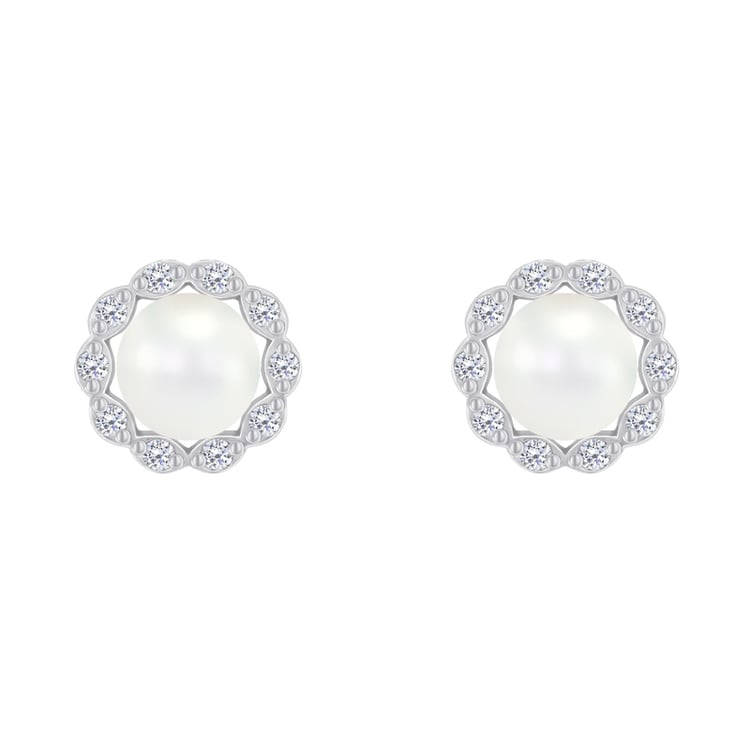 Goldene Halo-Ohrringe mit Perlen und Diamanten Desten