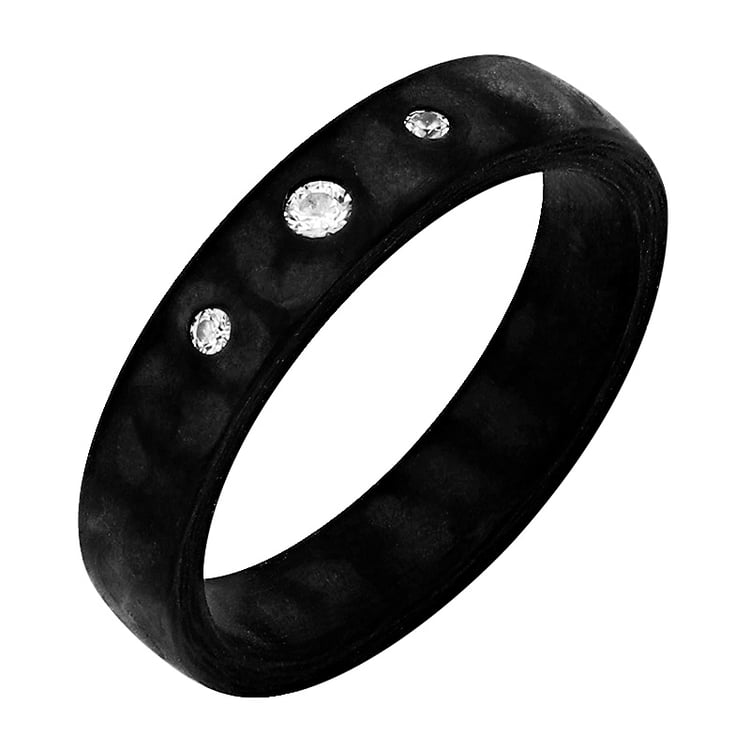 Abgerunde Trauringe aus Carbon mit drei Diamanten Azaliah 80027