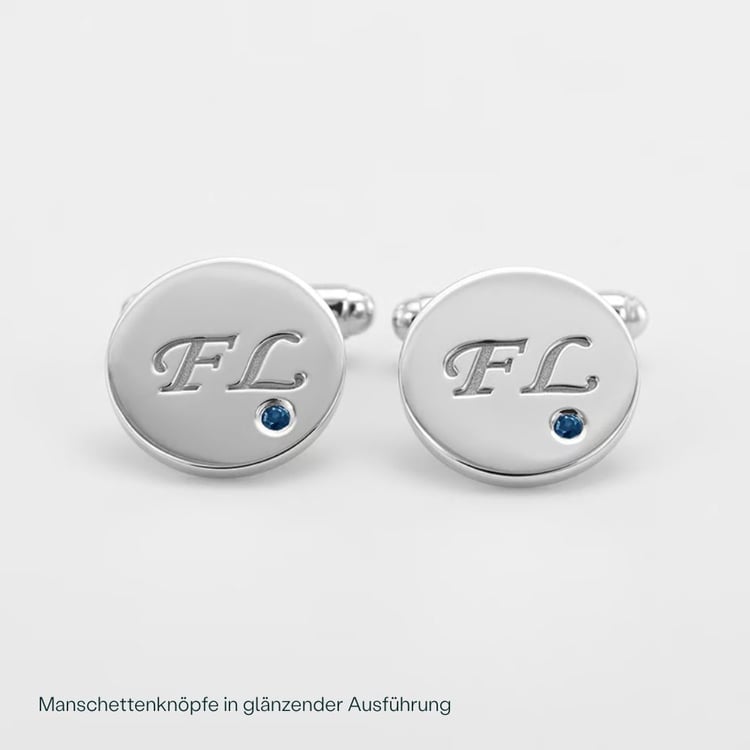Silberne Manschettenknöpfe mit Gravur und blauen Diamanten Izaro 165862