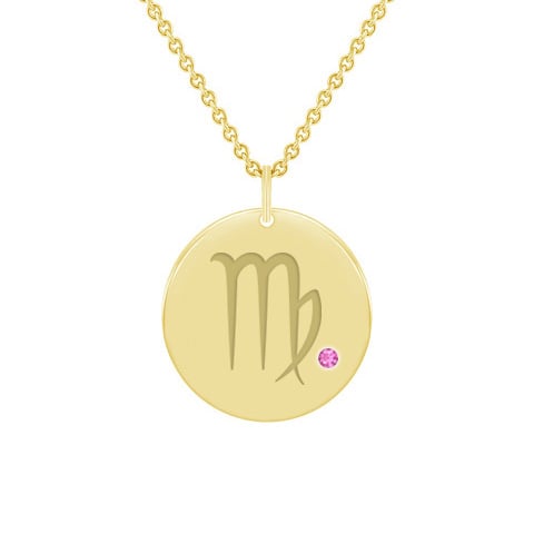 Jungfrau Gravur Anhänger mit Saphir