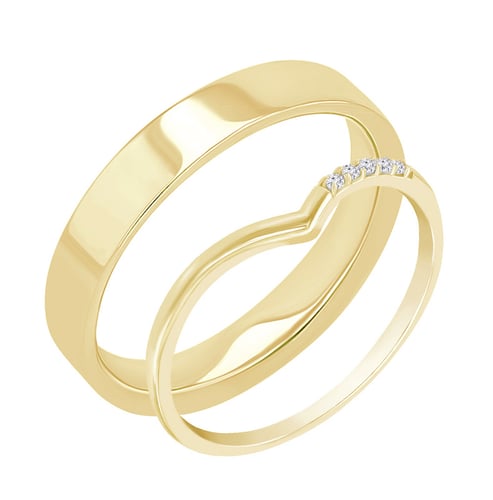Eheringe aus schmalem Ring in V-Form und breitem flachen Ring Wade