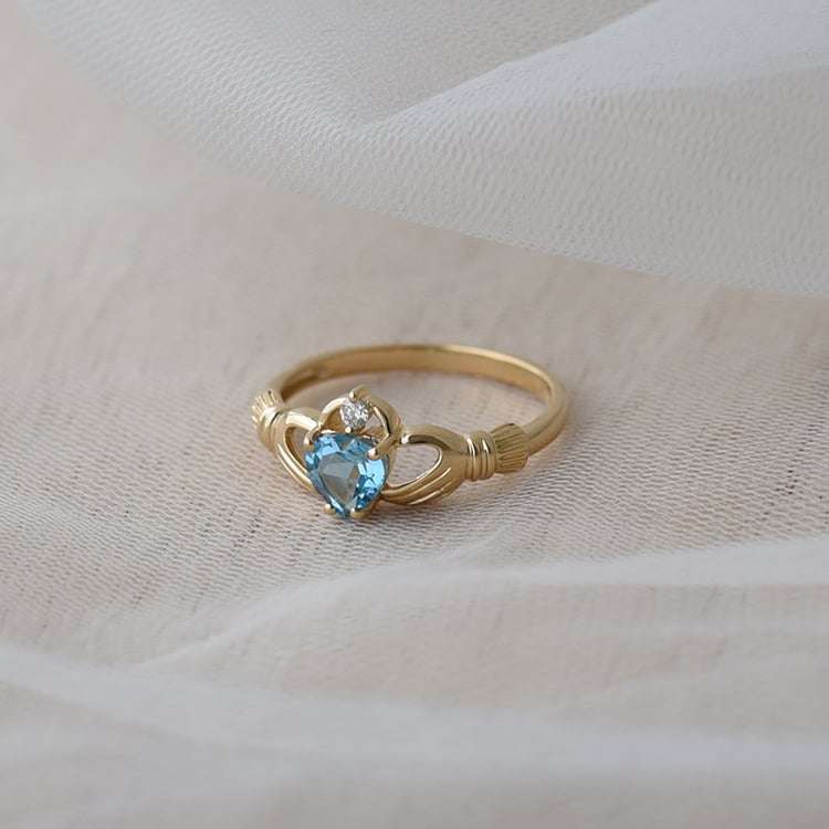 Goldener Claddagh-Ring mit Topas und Diamant Norie 63558