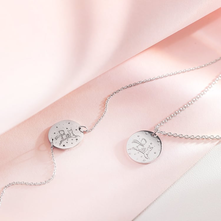 Silberner Anhänger Der Kleine Prinz mit Fuchs und Gravur 157484