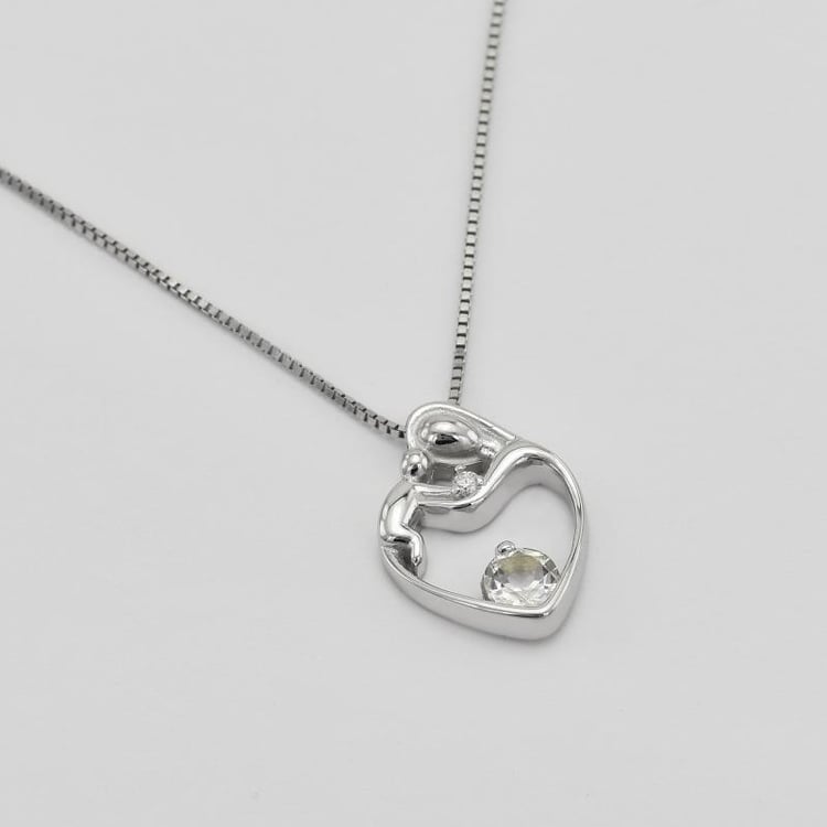 Silberner Anhänger Mutter und Kind mit weißem Topas Ella 35991
