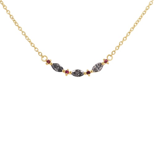 Halskette mit Salt and Pepper Diamanten in Marquise Form und Turmalinen Milli