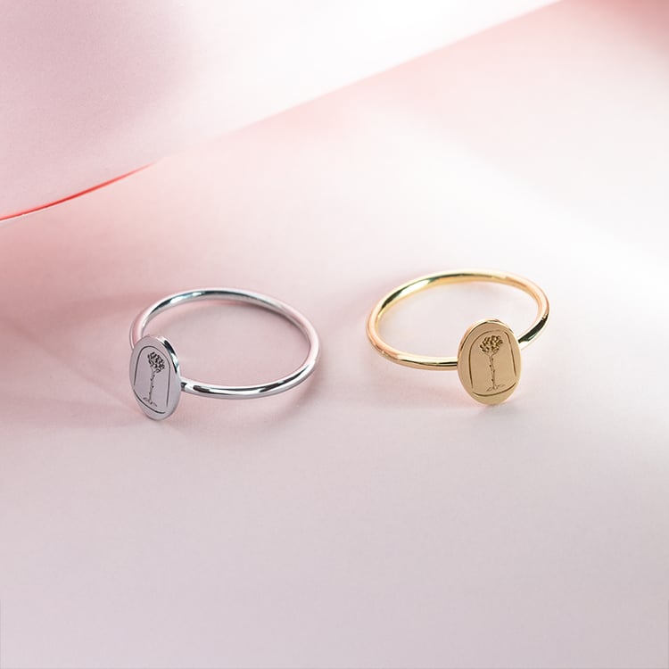 Ovaler Ring mit der Gravur der Rose aus dem Kleinen Prinz 150578