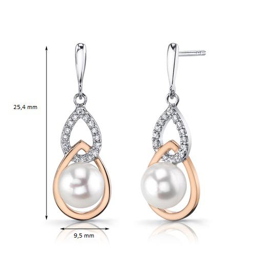 Silberne Perlenohrringe und Zirkonia 8983