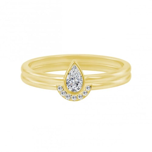 Ringset aus 585 Gold mit zertifiziertem Tropfendiamant Ralyas