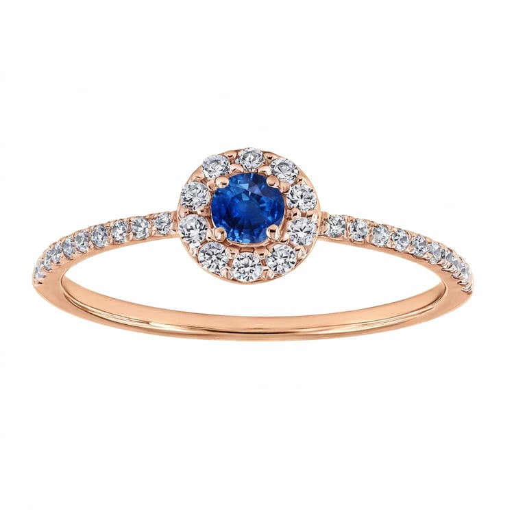 Silber Halo-Ring mit blauem Saphir und Lab Grown Diamanten Lys 169446