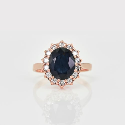 Eleganter Halo Verlobungsring mit Saphir und Diamanten Chrys