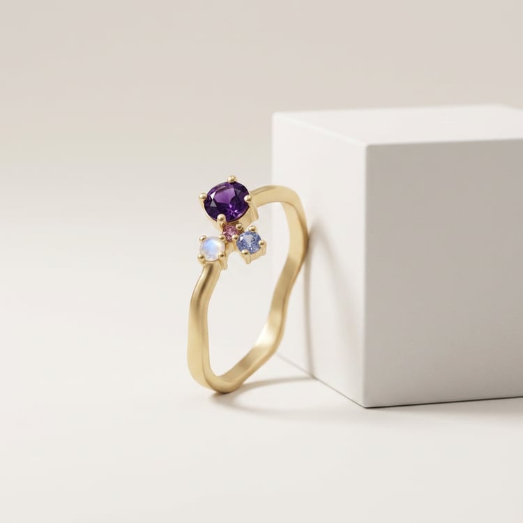 Lila Cluster Ring mit Amethyst und Edelsteinen Roche 169733