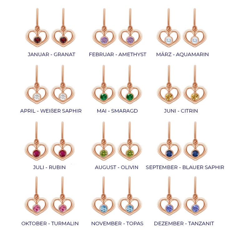 Goldene Kinderohrringe in Herzform mit Edelstein Ihrer Wahl Ariel 74481