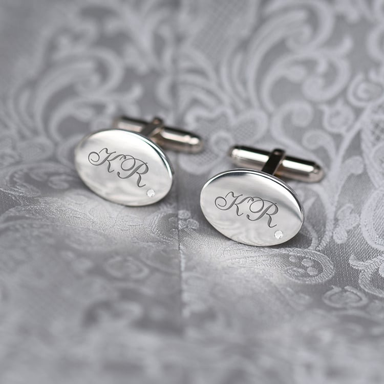 Gravierte Manschettenknöpfe in Silber mit Diamanten Hadar 69814