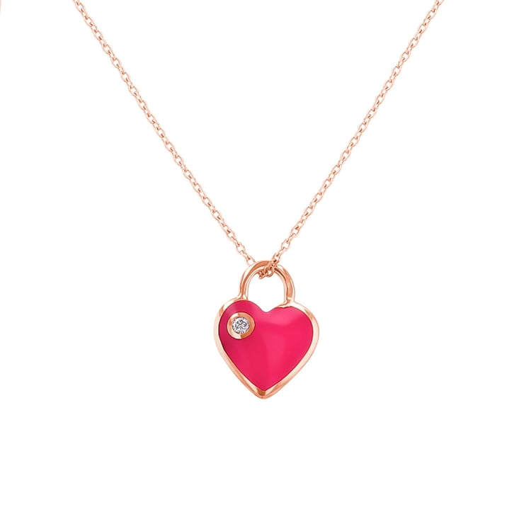 Herzförmiger Anhänger aus rosa Keramik mit Diamant Dafni