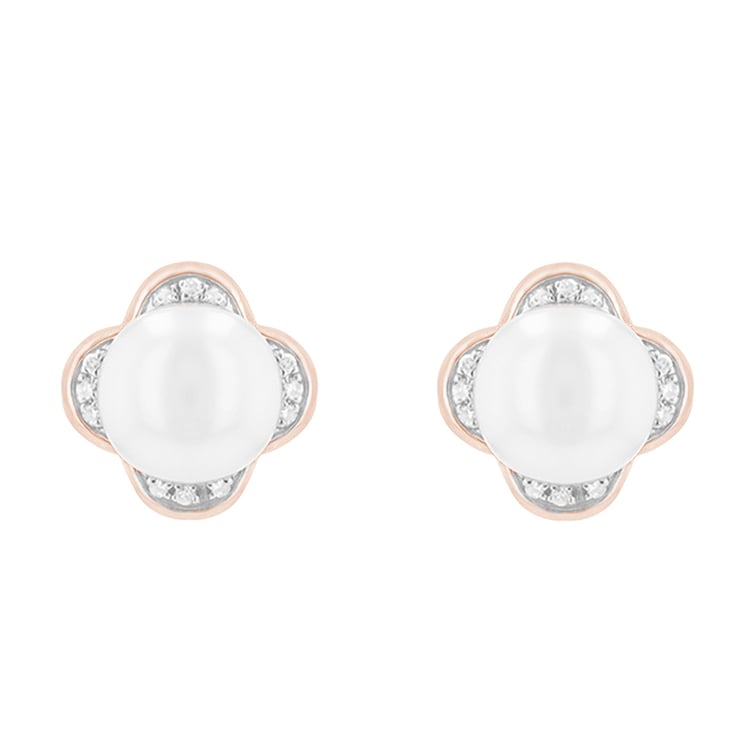 Perlenohrringe in Blumenform mit Diamanten Florin