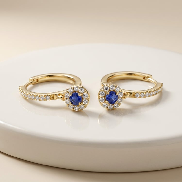 Wunderschöne silberne Ohrringe mit blauen Saphiren und Lab Grown Diamanten Donna 171088