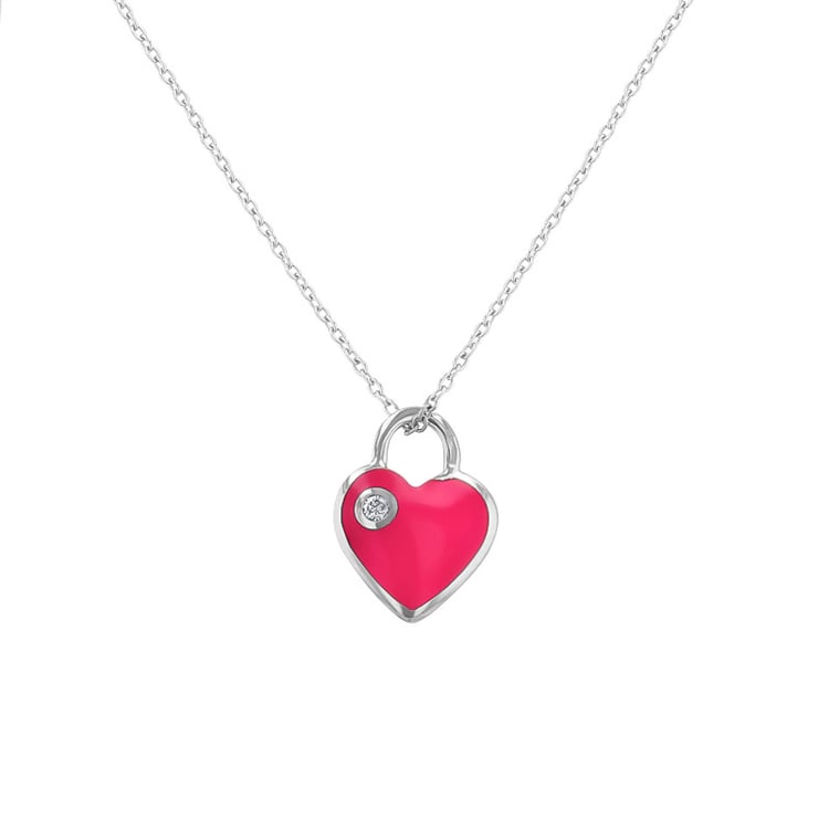 Herzförmiger Anhänger aus rosa Keramik mit Diamant Dafni 128713