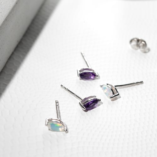Minimalistische silberne Ohrringe mit Amethysten Andine