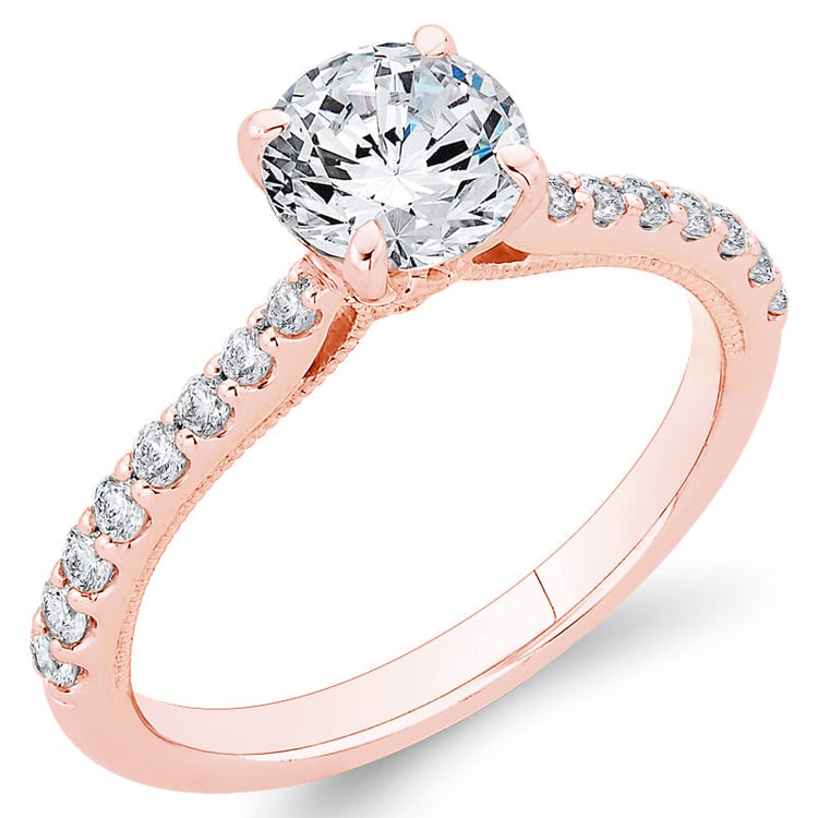 Rosegold Diamantring mit rundem Hauptdiamanten 79377