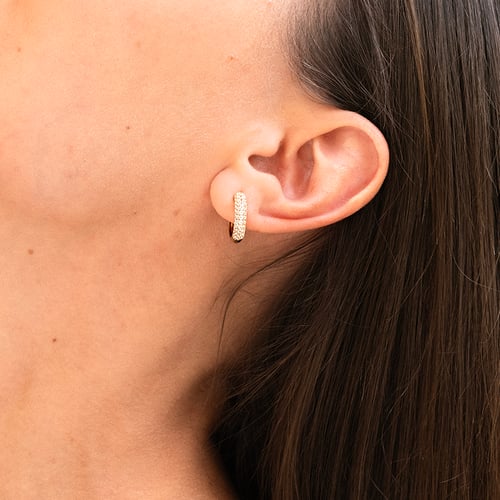 Silberne runde Pavé-Ohrringe mit weißen Topasen Shaviv