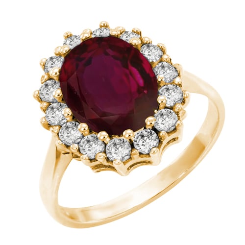 Halo-Ring mit Rubin und Diamanten Chrys
