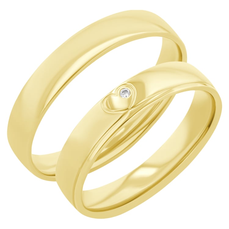 Goldene Eheringe mit einem Herzen und einem Diamanten Maline 117774