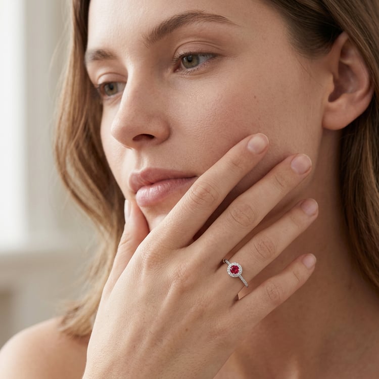 Silberner Halo-Ring mit Rubin und Lab Grown Diamanten Wendy 170955