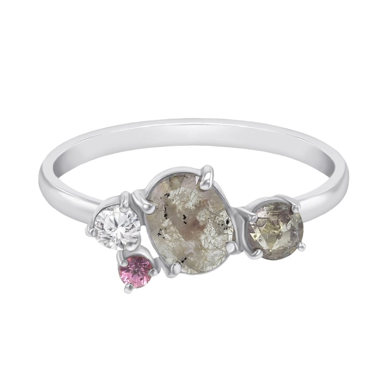 Cluster-Ring mit Salt and Pepper Diamanten und Saphir Gauma