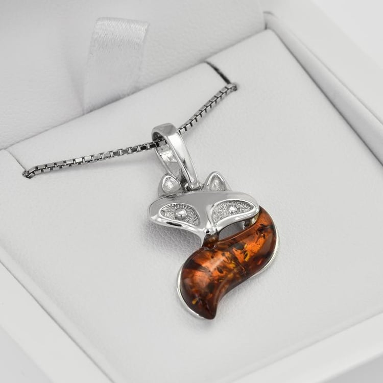 Bernstein Anhänger aus Silber in Form eines Fuchses Fox 36912